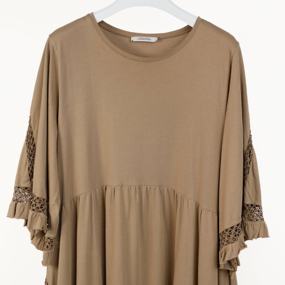 Dorothee Schumacher Casual Statement Brown Crochet-Trim Tiered Maxi Dress - Picture 4 of 10